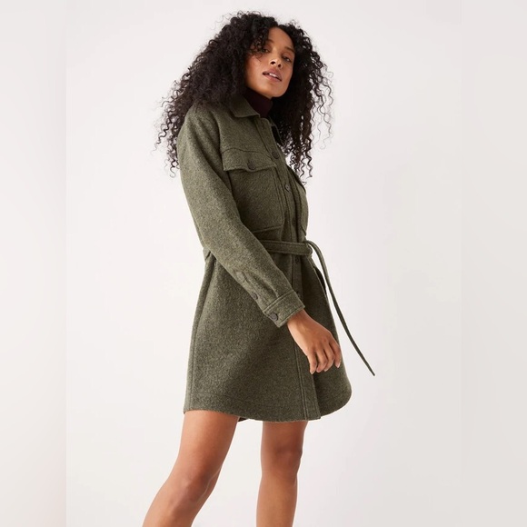 Frank and Oak The Wool Overshirt Dress in Rosin Heather - Picture 1 of 6